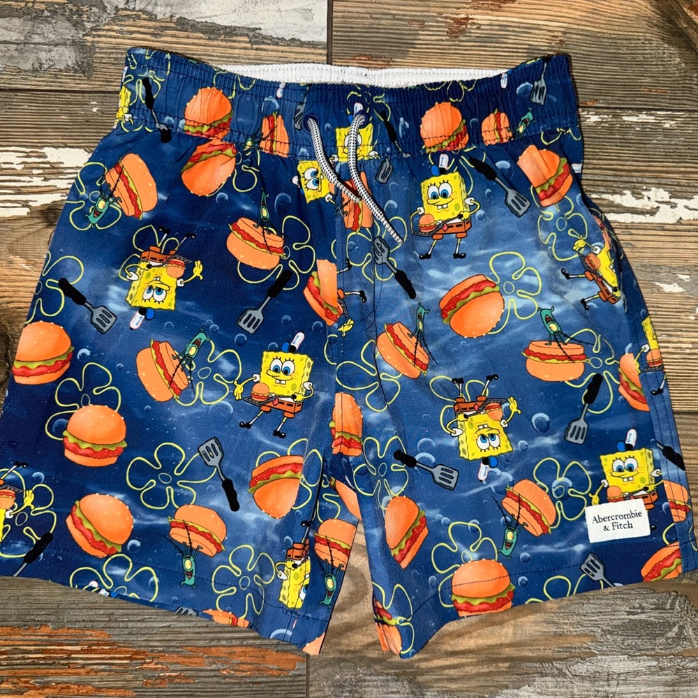 Abercrombie & Fitch Blue SpongeBob Swim Trunks. Boys, Size 7/8.